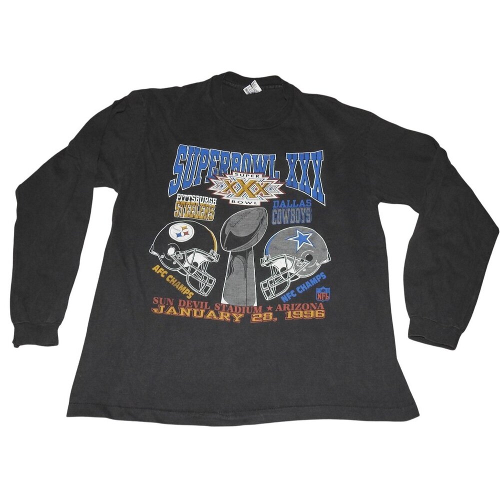 Vintage 1996 Super Bowl XXX Steelers Cowboys Long Sleeve T-Shirt XL Made in USA